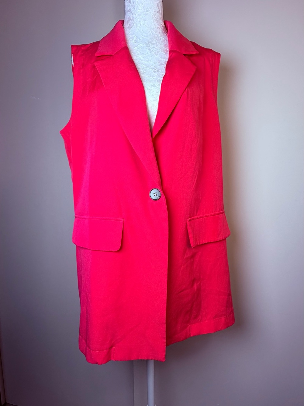 SHEIN Hot Pink Sleeveless Notch Collar Blazer Vest